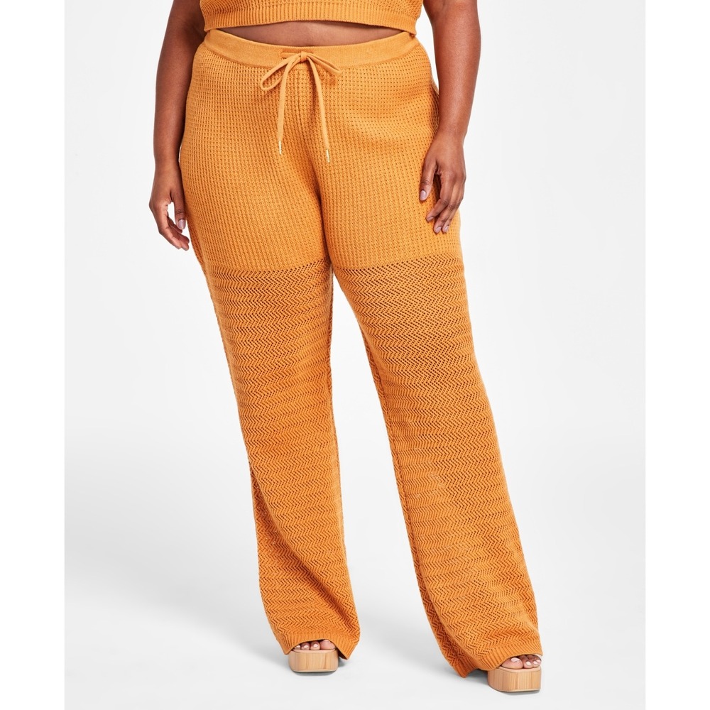 Nina Parker Pants Womens Plus 4X Brown High Rise Crochet Trendy Pants NWT